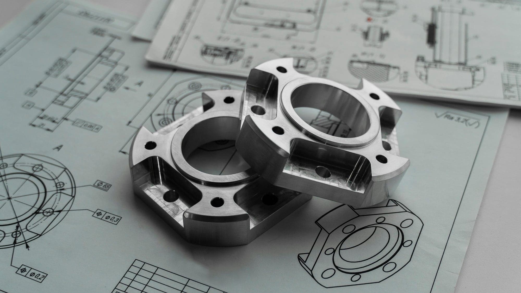 Precision-machined components on engineering drawings